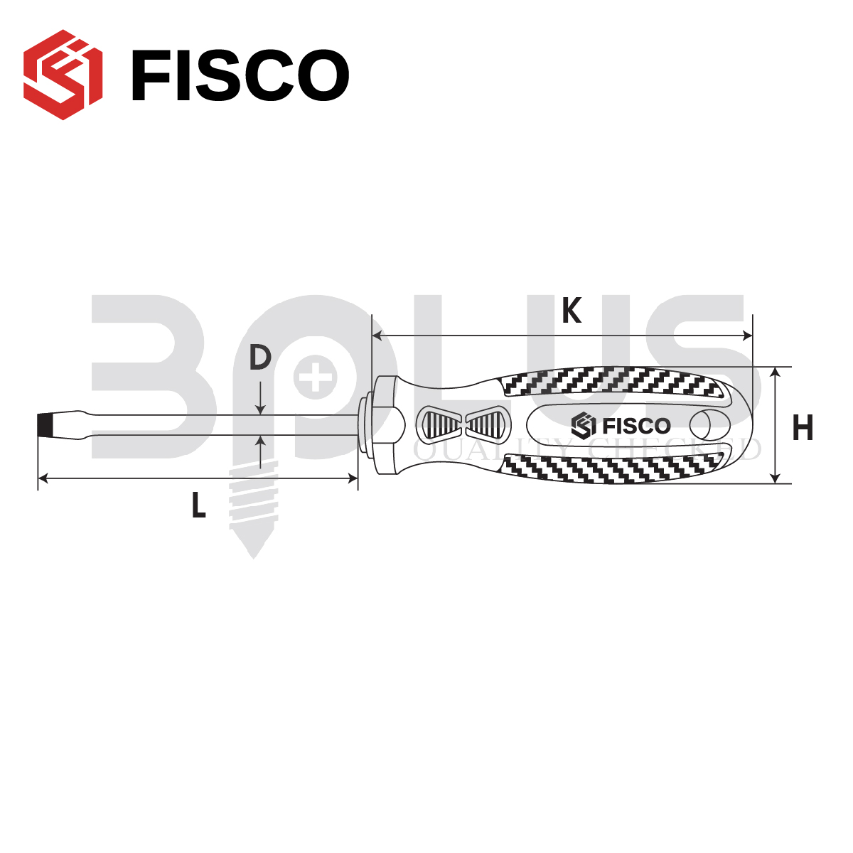 FISCO ไขควงแกนกลม หัวแม่เหล็ก ปากแบนหนา 6.5 มม. ยาว 150 มม.