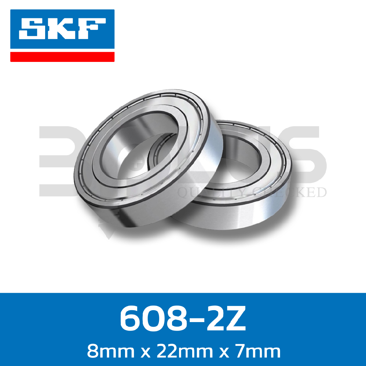 ตลับลูกปืน SKF เม็ดกลมร่องเดียว แผ่นยางสองด้าน 608-2RSH/C3