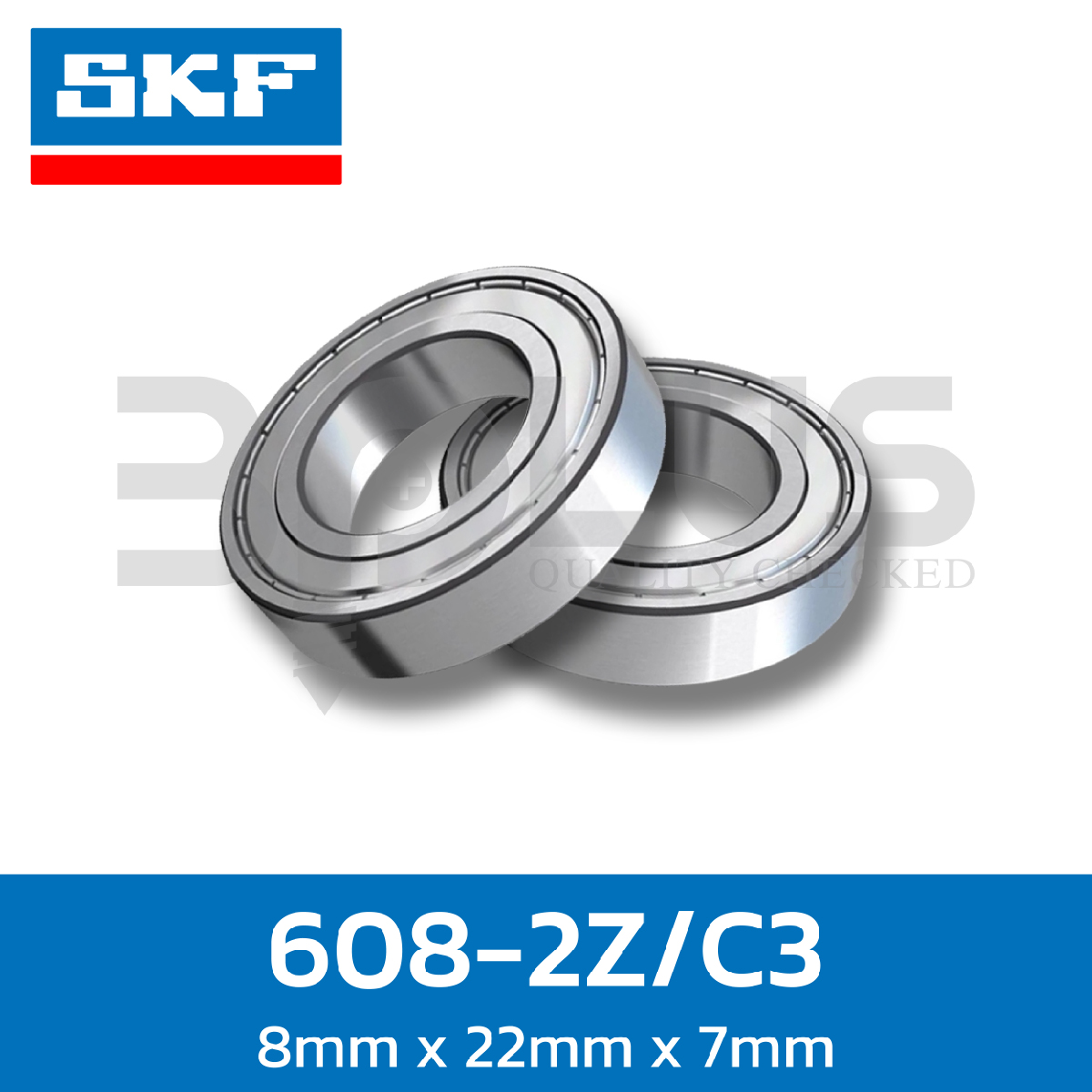 ตลับลูกปืน SKF เม็ดกลมร่องเดียว แผ่นยางสองด้าน 608-2RSH/C3